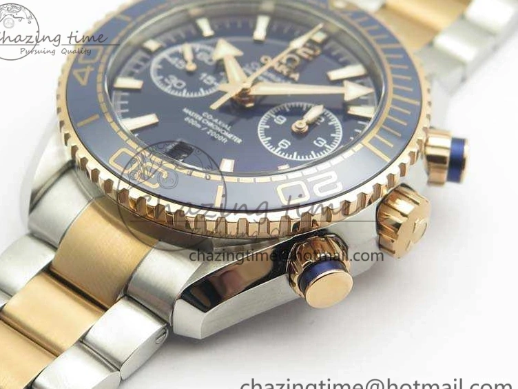 0101 Seamaster Pro Chrono SS RG OM Best Edition Blue Ceramic Blue Dial On SS RG Bracelet A Snug 8129